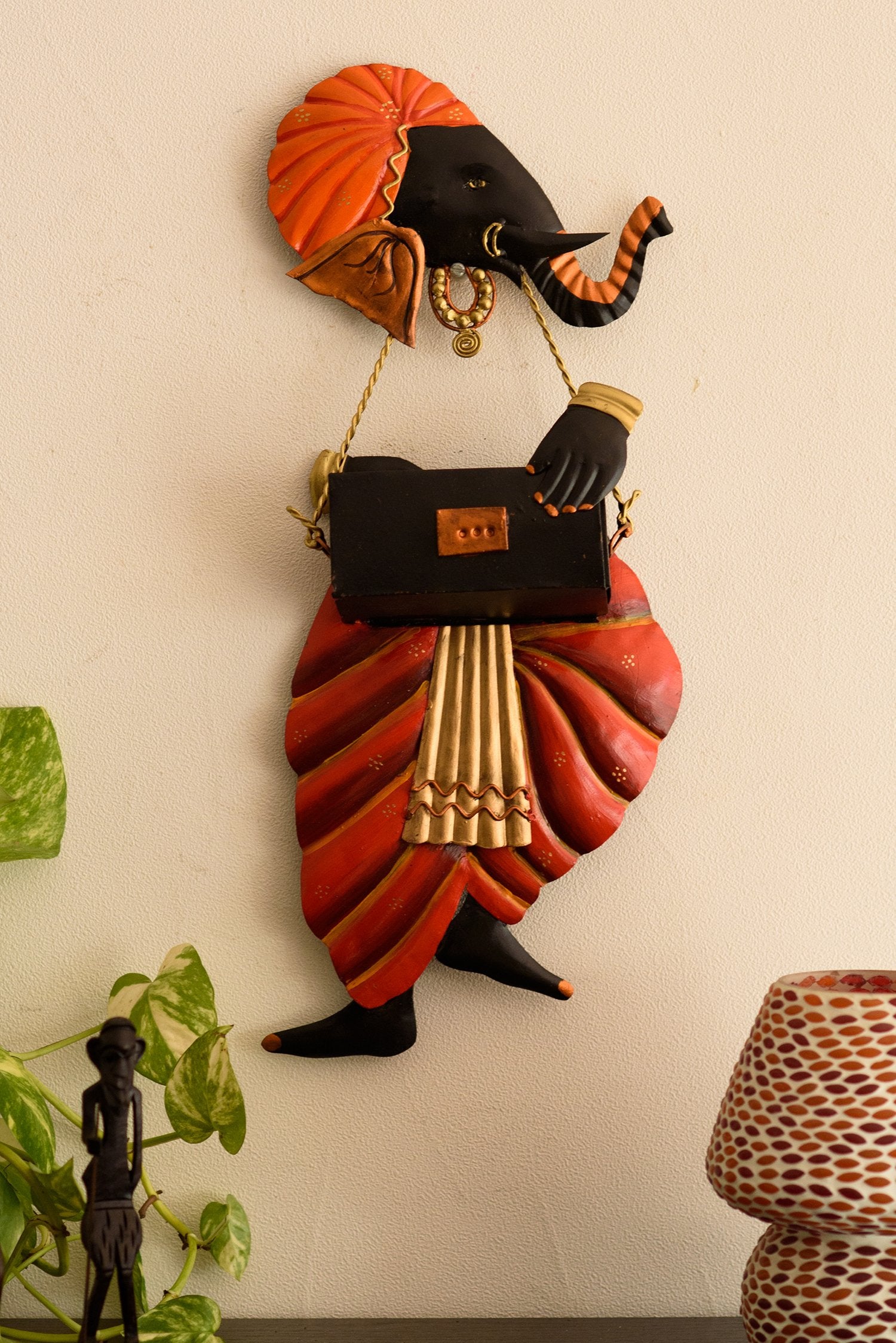 eCraftIndia Lord Ganesha Playing Harmonium Wall Hanging